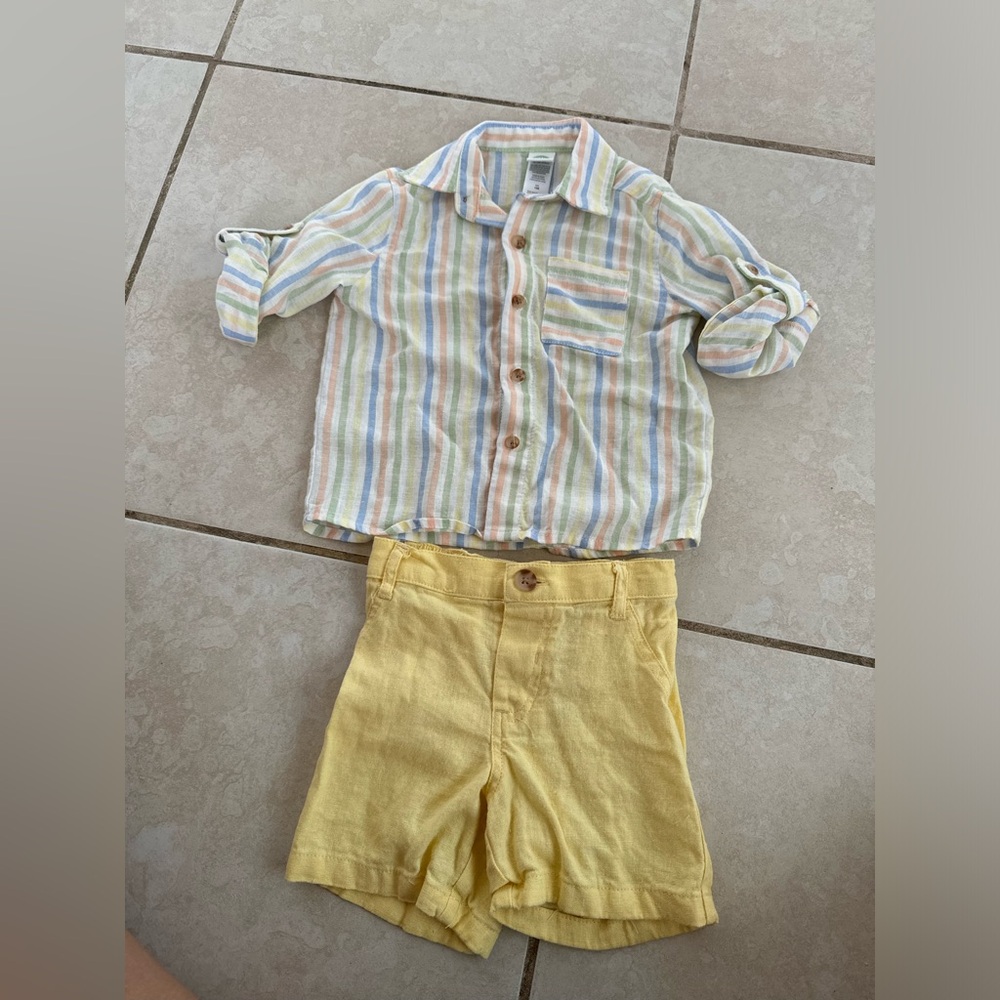 Striped Shirt and Yellow Shorts Set